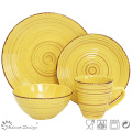 16 piezas de anticuario amarillo con cepillo de cerámica juego de cenas